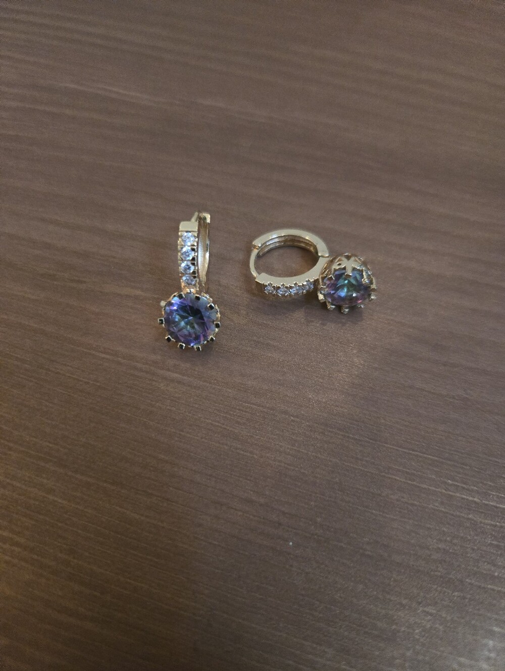 Beautifully Gold Huggie Earrings with Multicolor Mystic Stone
